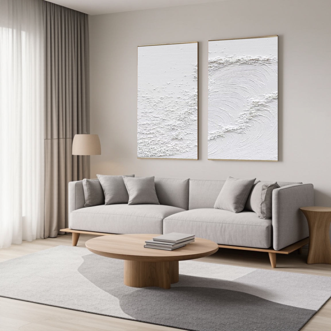 White Minimalist Textured Paintings Canvas Set of 2 #MM080