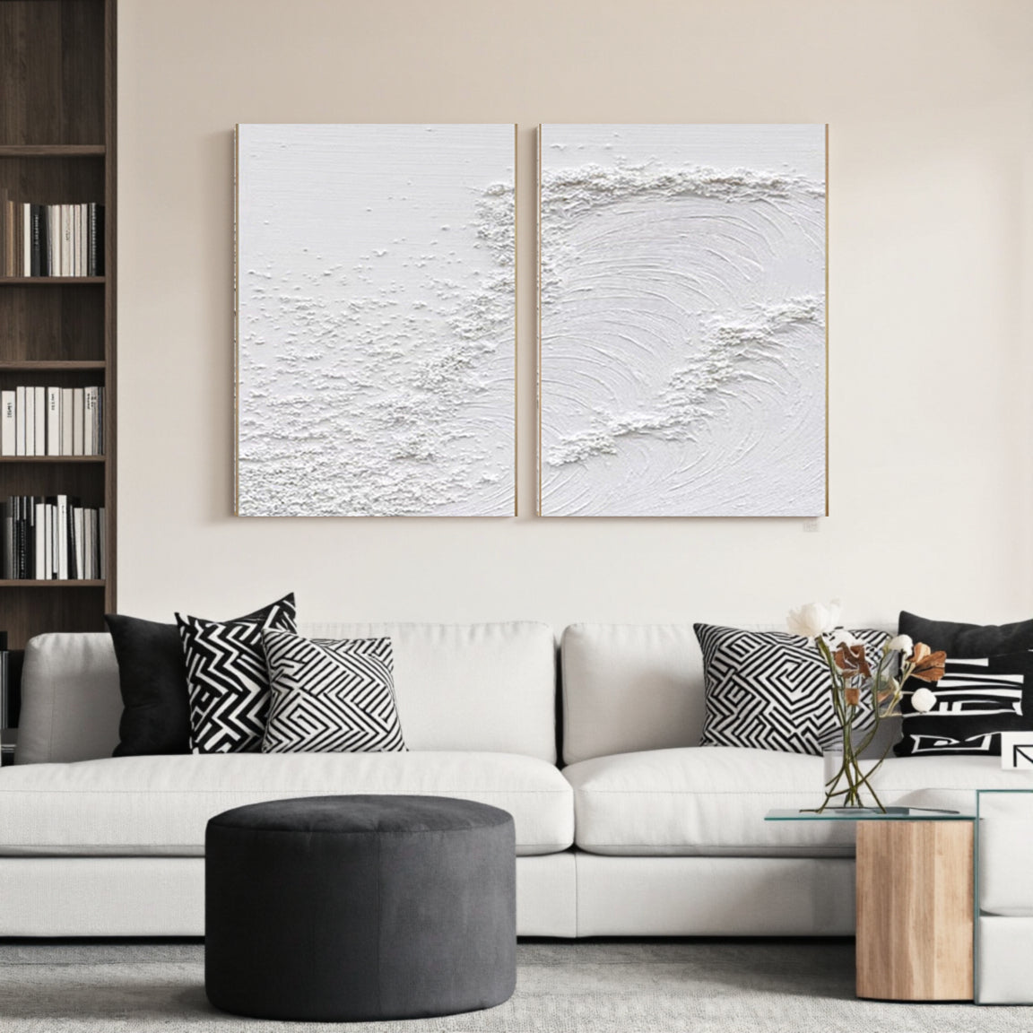 White Minimalist Textured Paintings Canvas Set of 2 #MM080