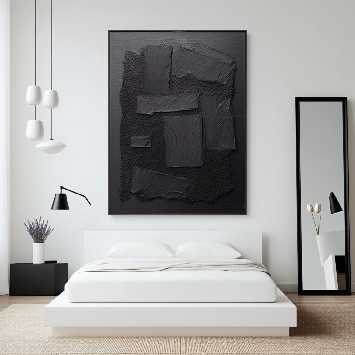 Black Plaster Art Minimalist Textured Painting #MZ033