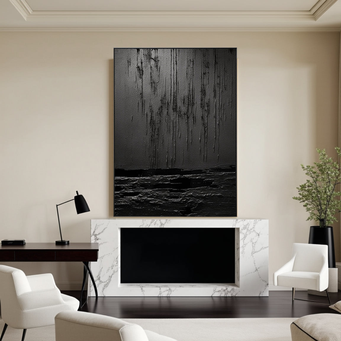 Black Minimalist Textured Painting Canvas #MZ031