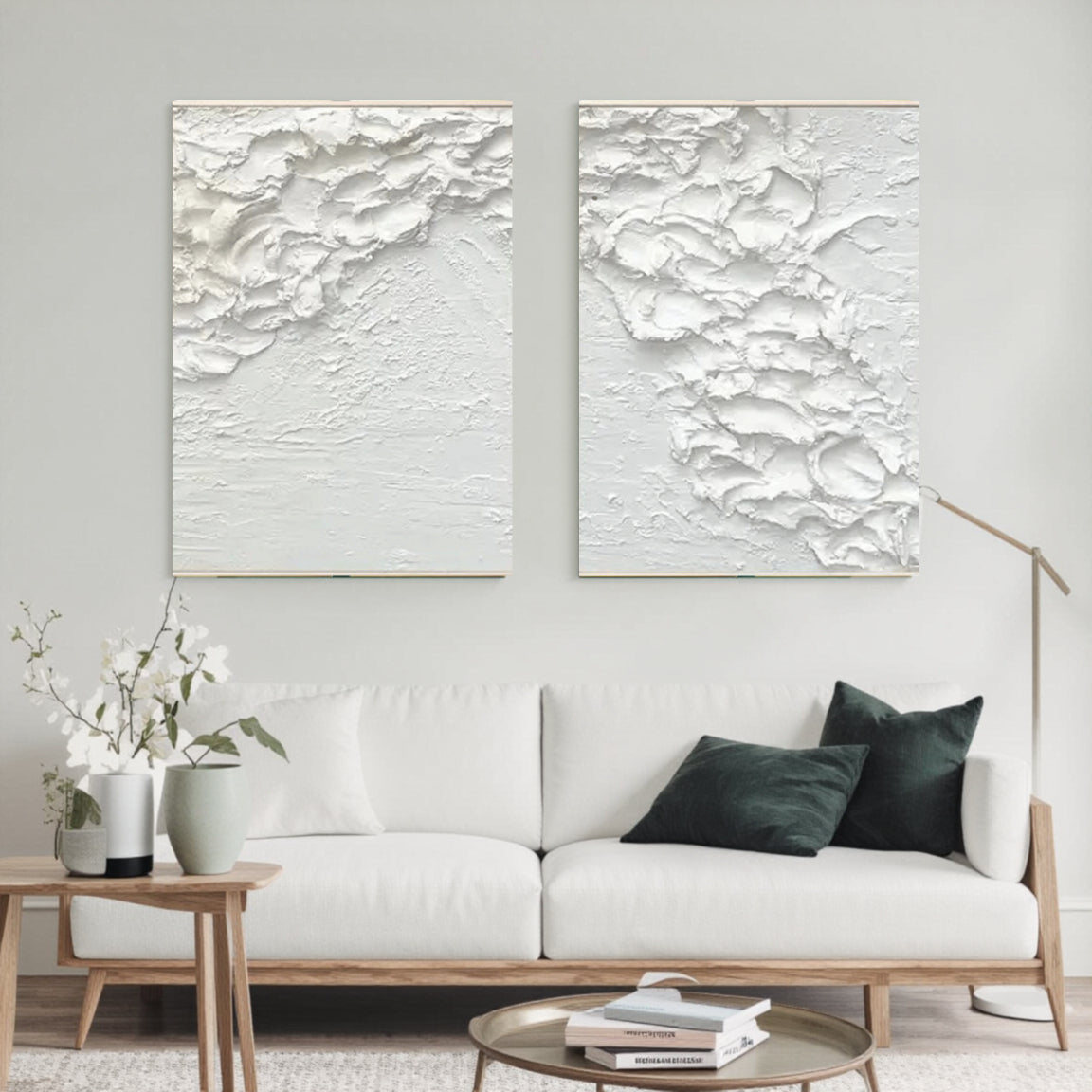 White Minimalist Textured Paintings Canvas Set of 2 #MM061