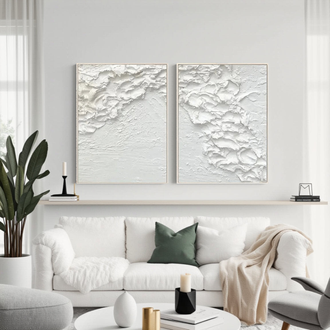 White Minimalist Textured Paintings Canvas Set of 2 #MM061