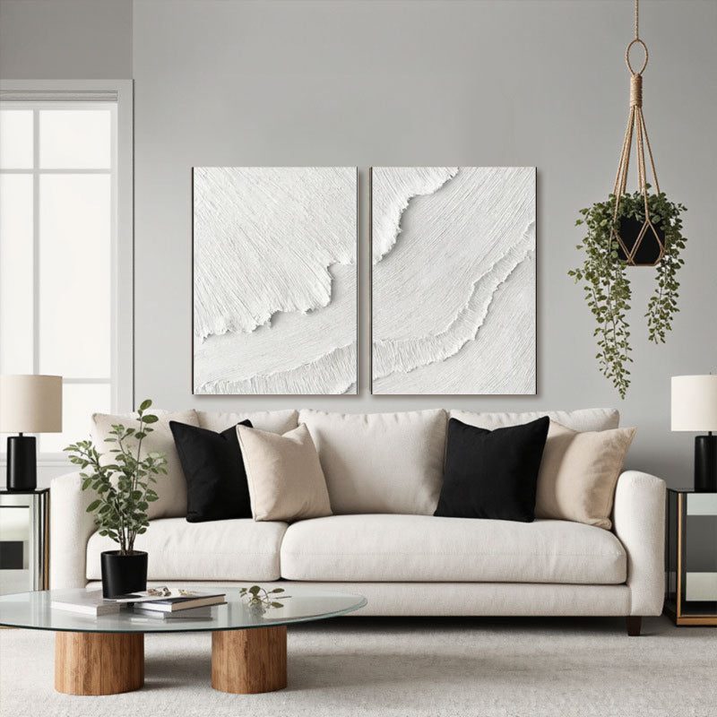 White Minimalist Textured Paintings Canvas Set of 2 #MM065