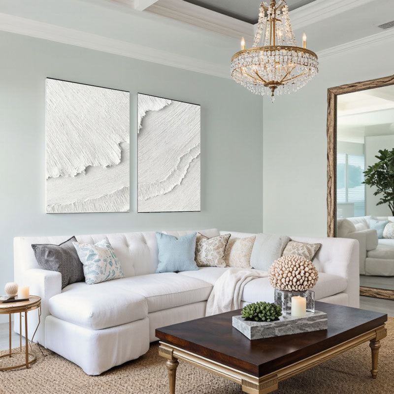 White Minimalist Textured Paintings Canvas Set of 2 #MM065