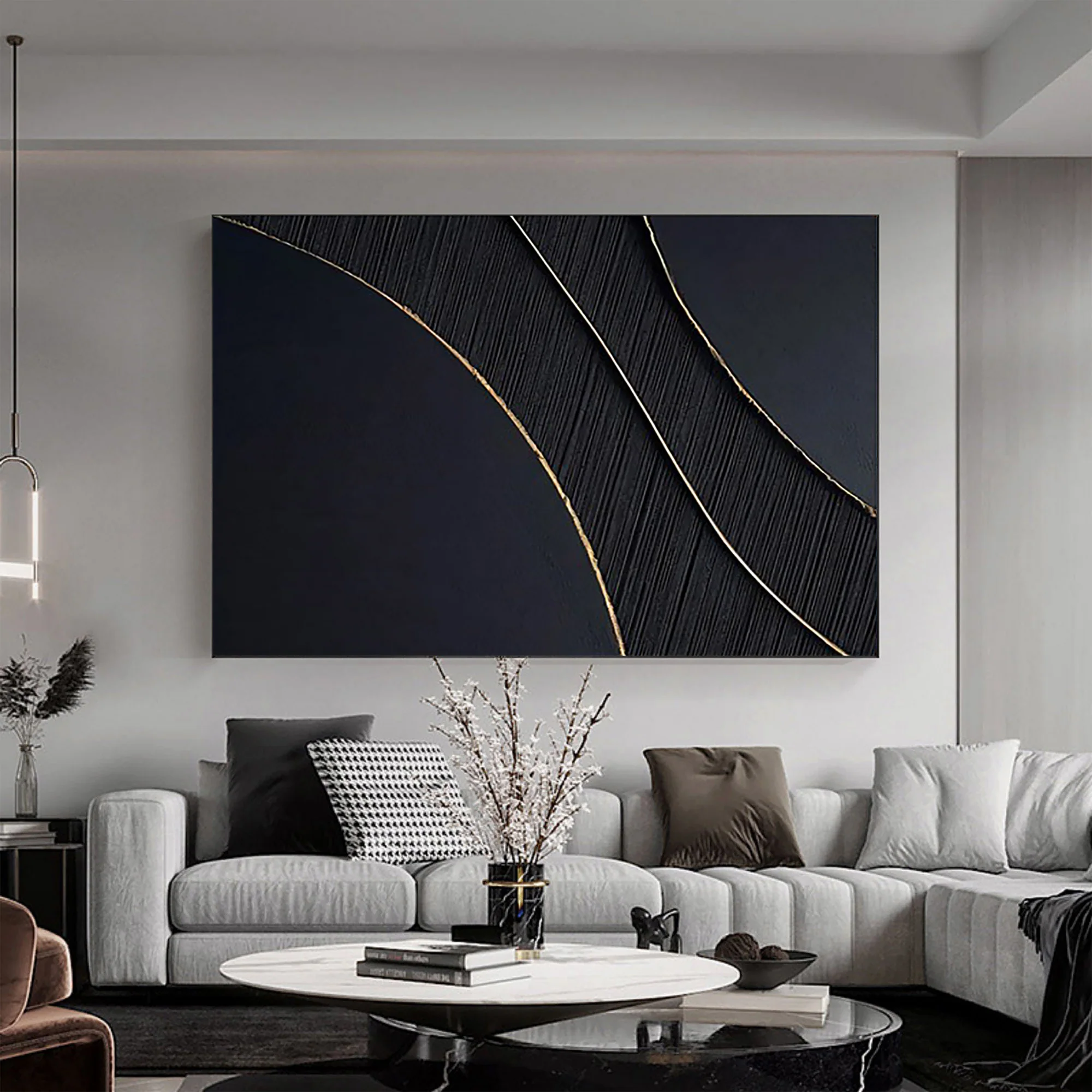 Black Gold Minimalist Textured Painting #MZ049