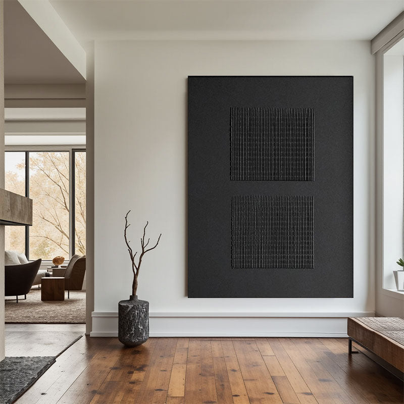 Black Minimalist Textured Painting Canvas #MZ012
