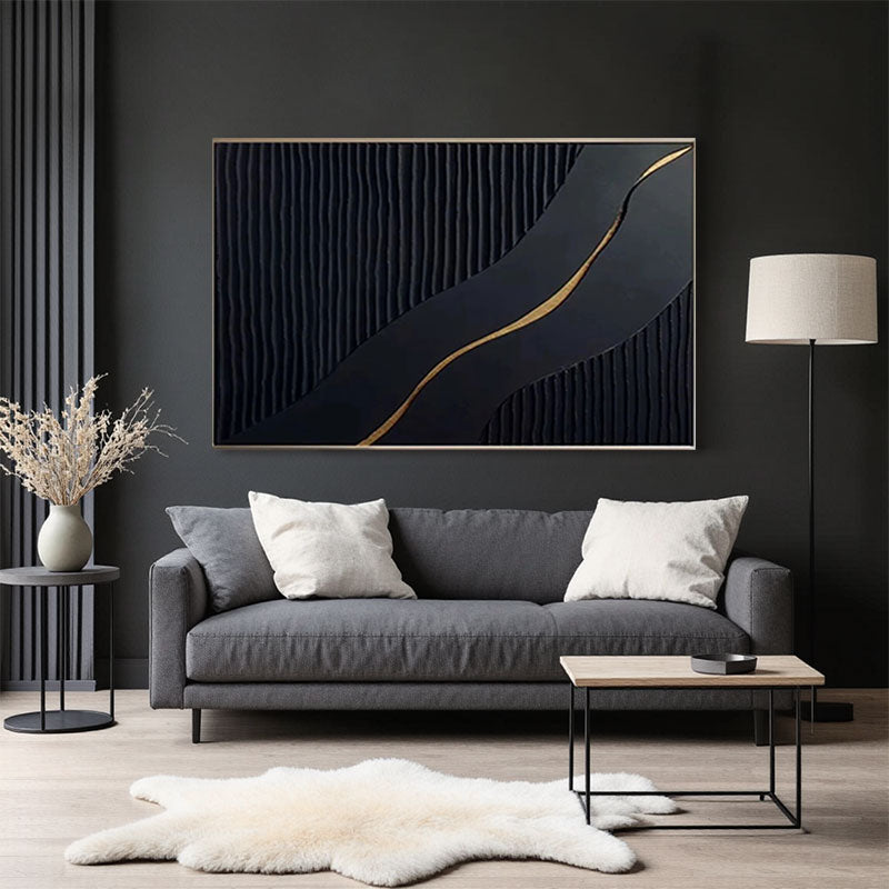 Black Gold Minimalist Textured Painting #MZ082