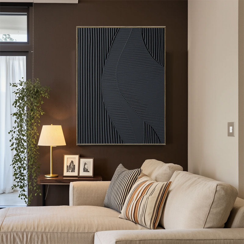 Black Plaster Art Minimalist Textured Painting #MZ035