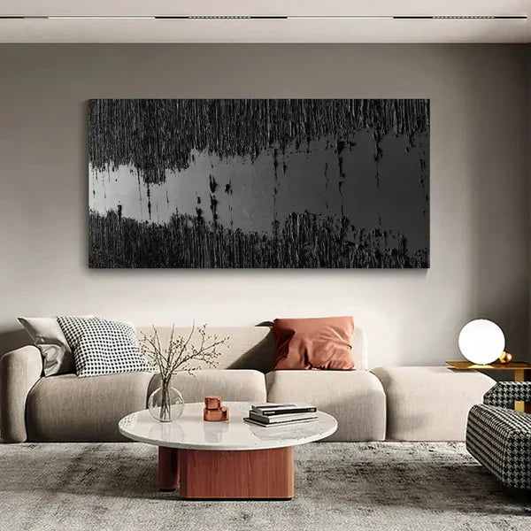 Black Minimalist Textured Painting Canvas #MZ013