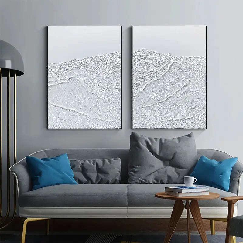 White Minimalist Textured Paintings Canvas Set of 2 #MM061