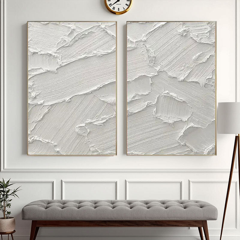 White Minimalist Textured Paintings Canvas Set of 2 #MM051