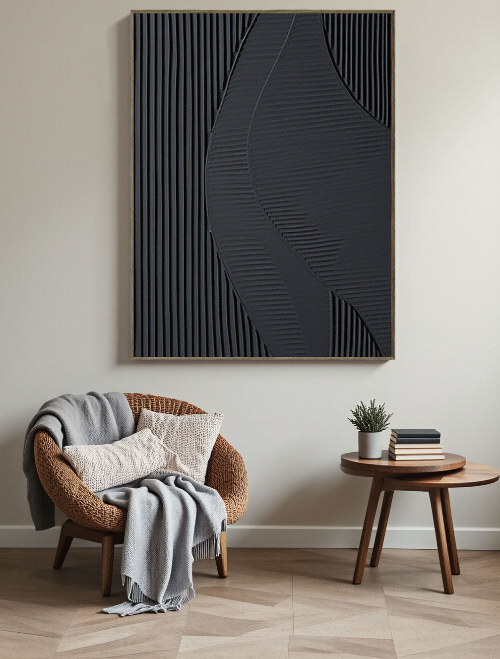 Black Plaster Art Minimalist Textured Painting #MZ035