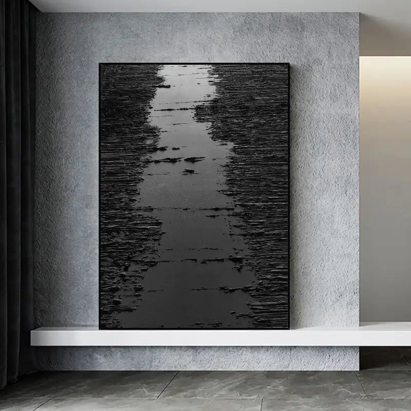 Black Minimalist Textured Painting Canvas #MZ008