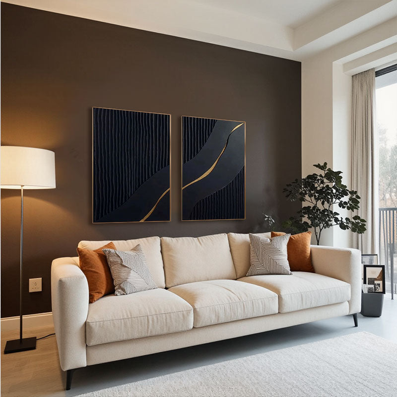 Black Gold Minimalist Textured Paintings Set of 2 #MZ080