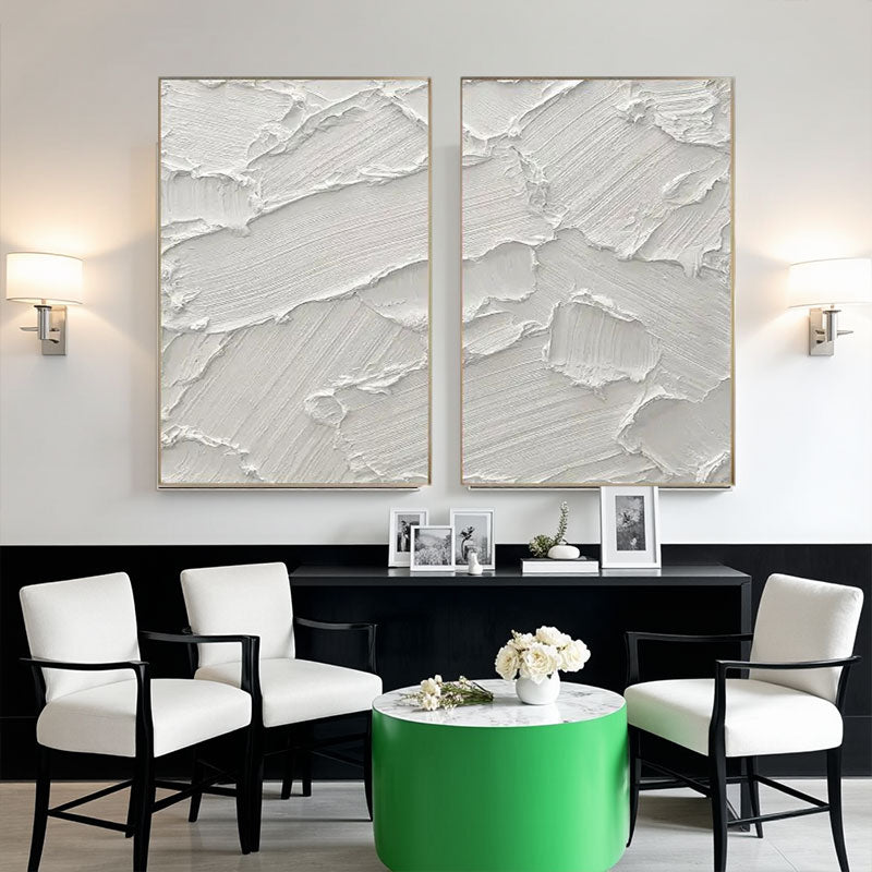 White Minimalist Textured Paintings Canvas Set of 2 #MM051