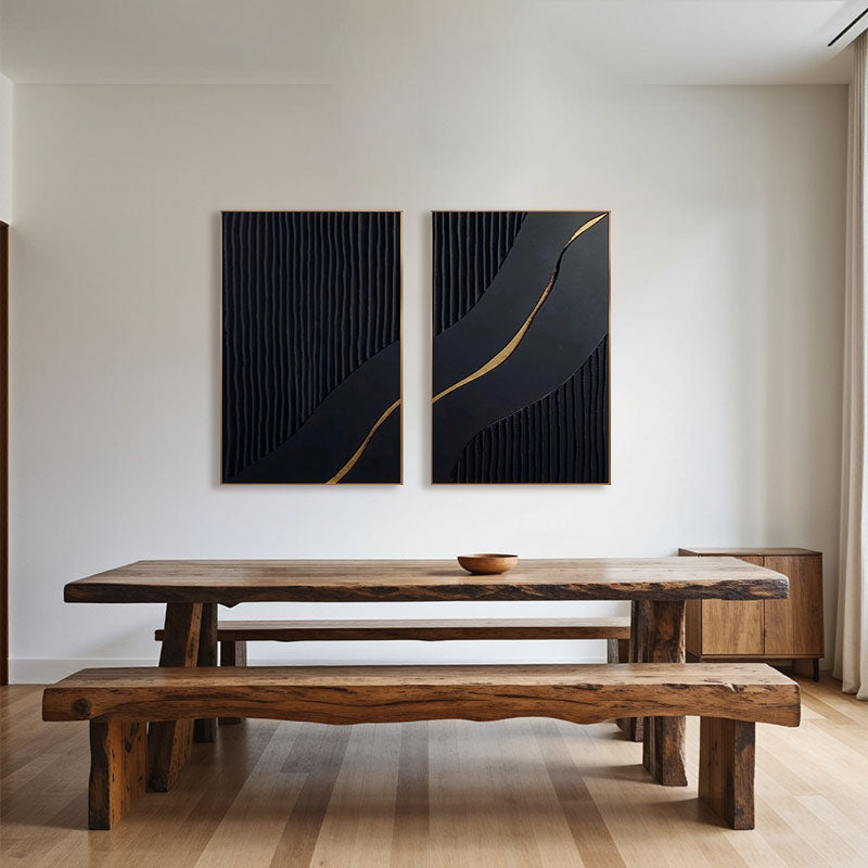 Black Gold Minimalist Textured Paintings Set of 2 #MZ080