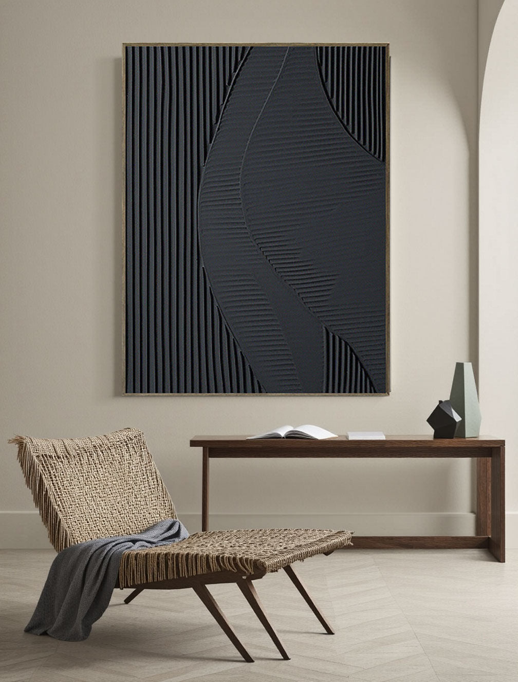 Black Plaster Art Minimalist Textured Painting #MZ035