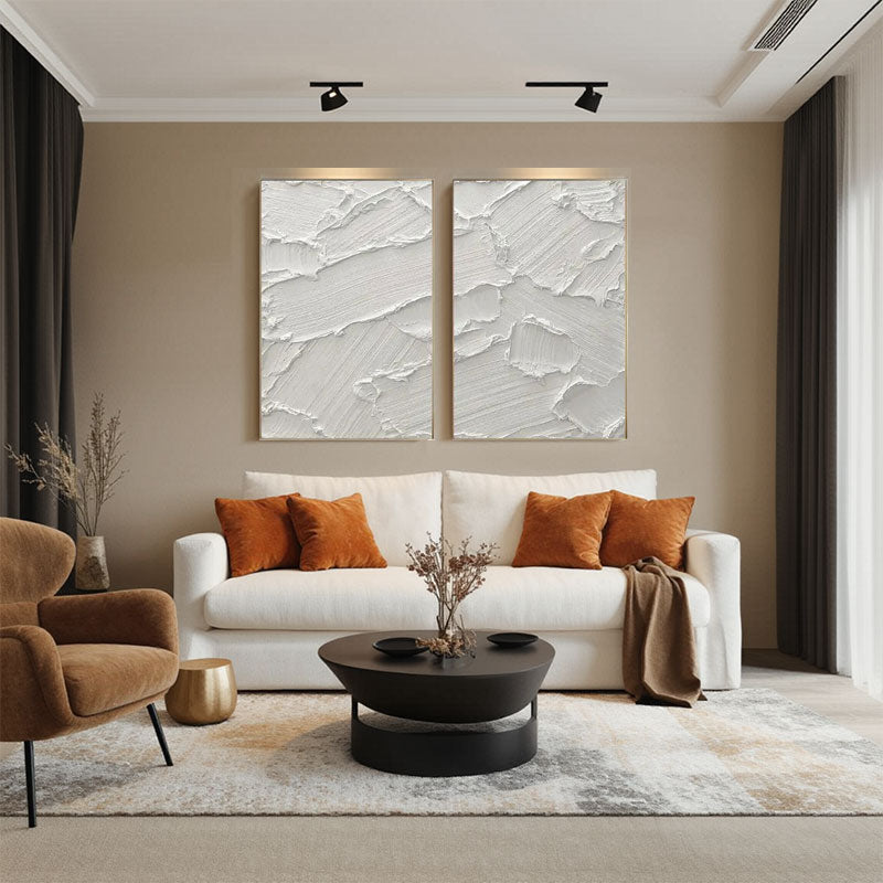 White Minimalist Textured Paintings Canvas Set of 2 #MM051