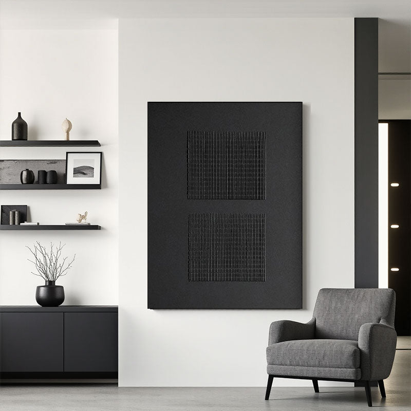 Black Minimalist Textured Painting Canvas #MZ012