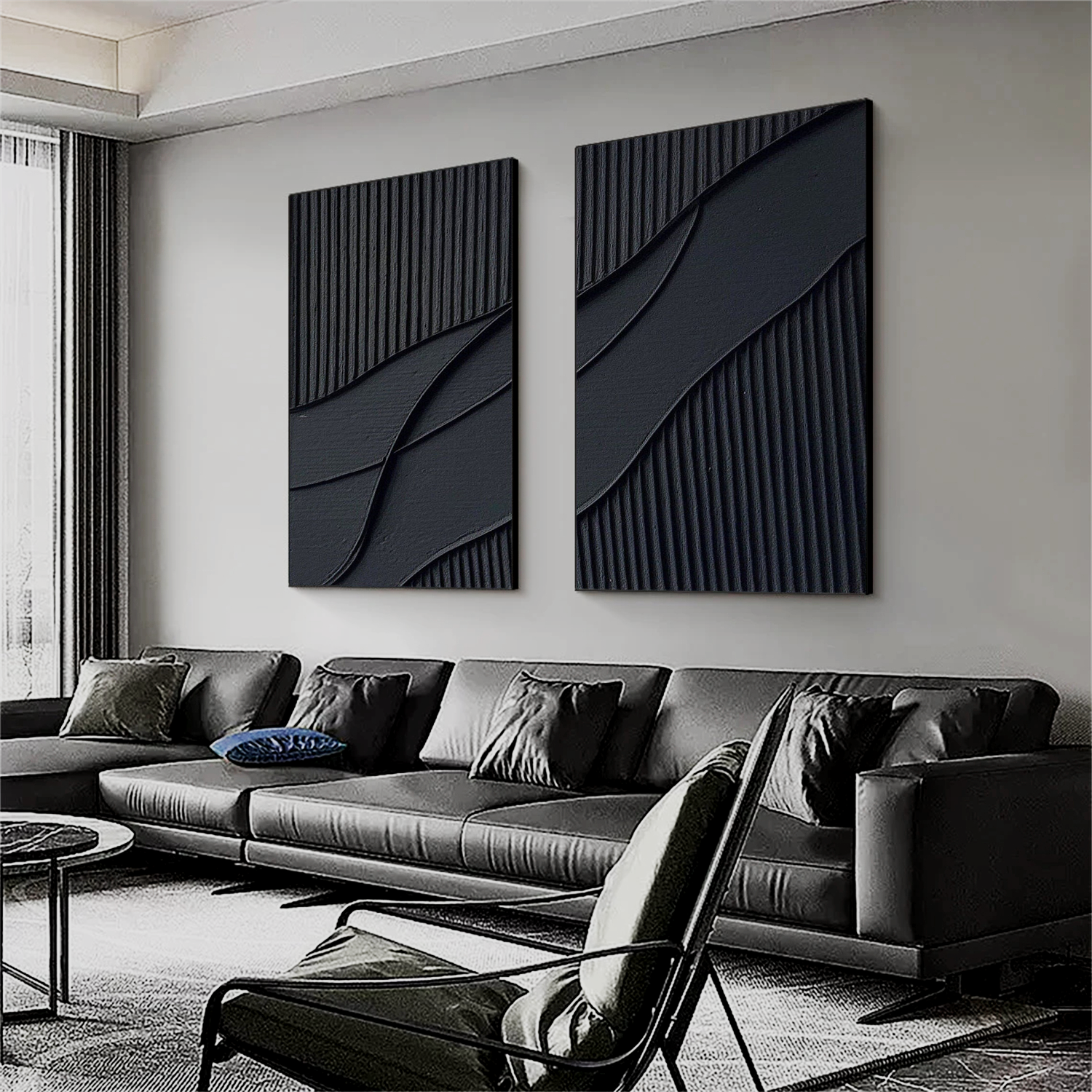 Black Minimalist Textured Painting #MZ024