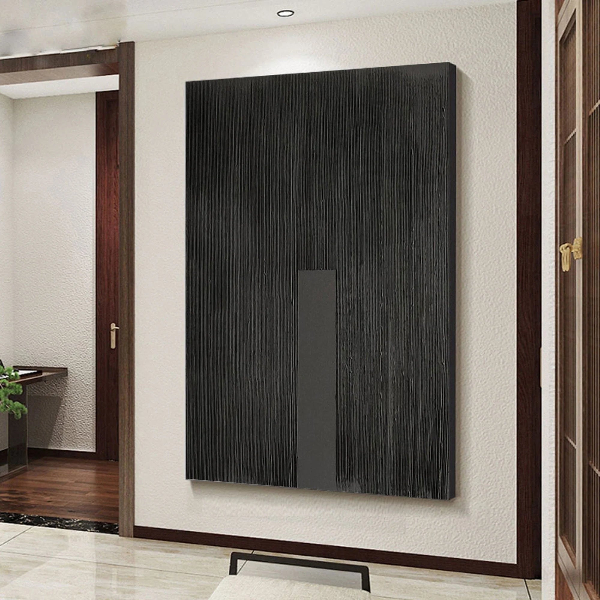 Black Minimalist Textured Painting Canvas #MZ025