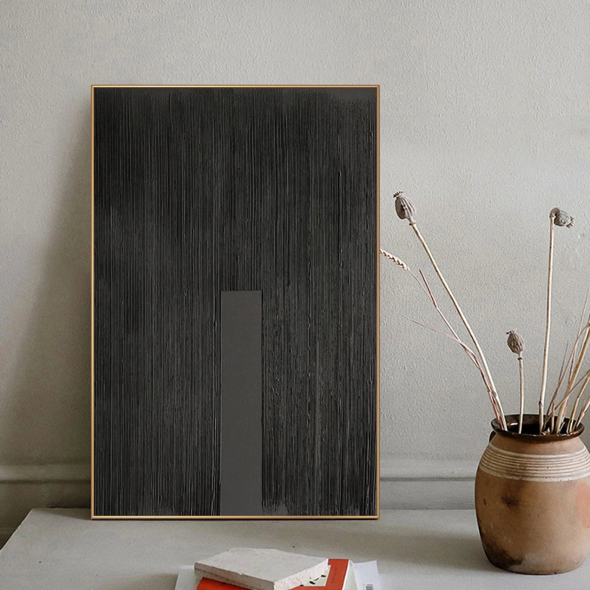 Black Minimalist Textured Painting Canvas #MZ025
