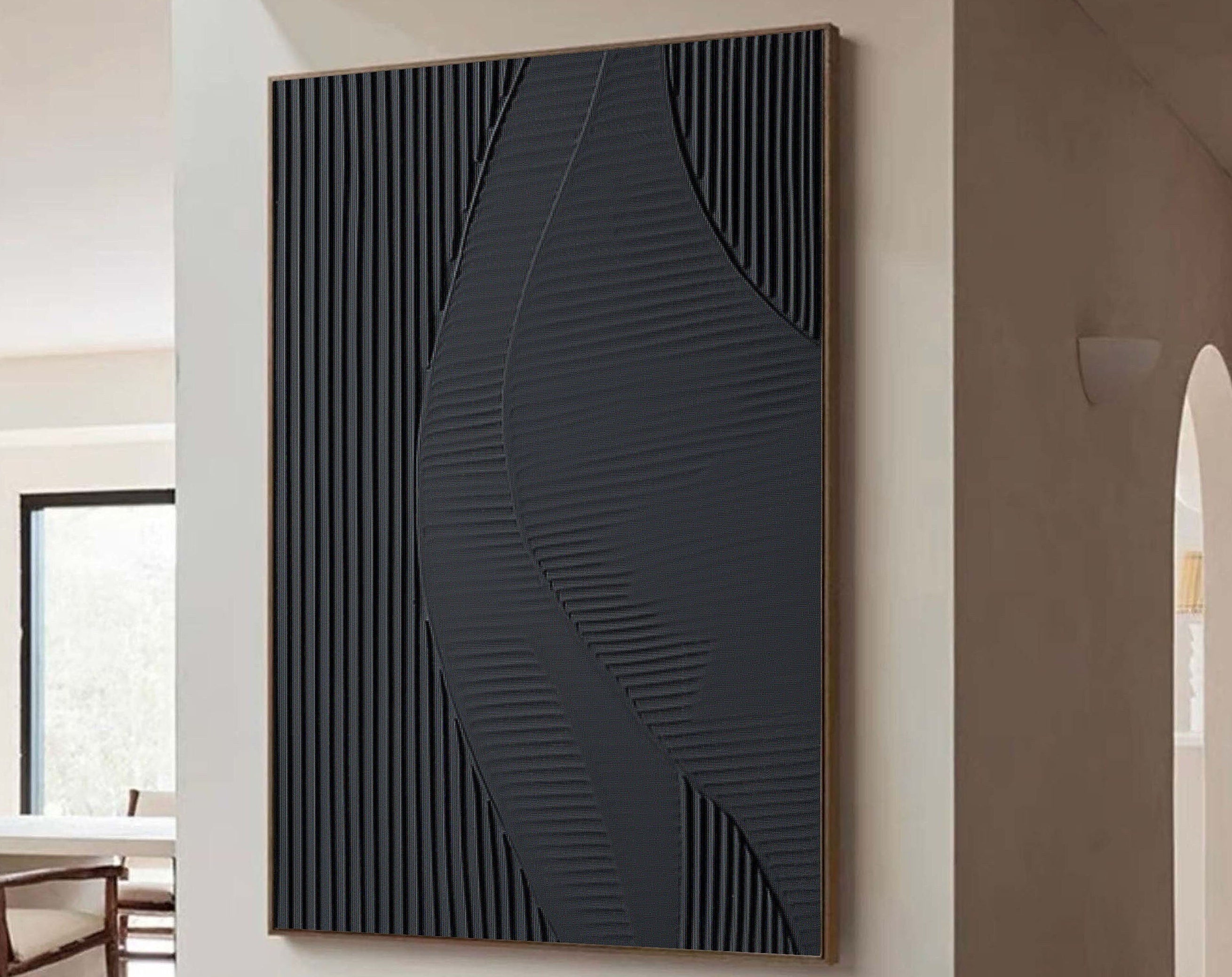Black Plaster Art Minimalist Textured Painting #MZ035