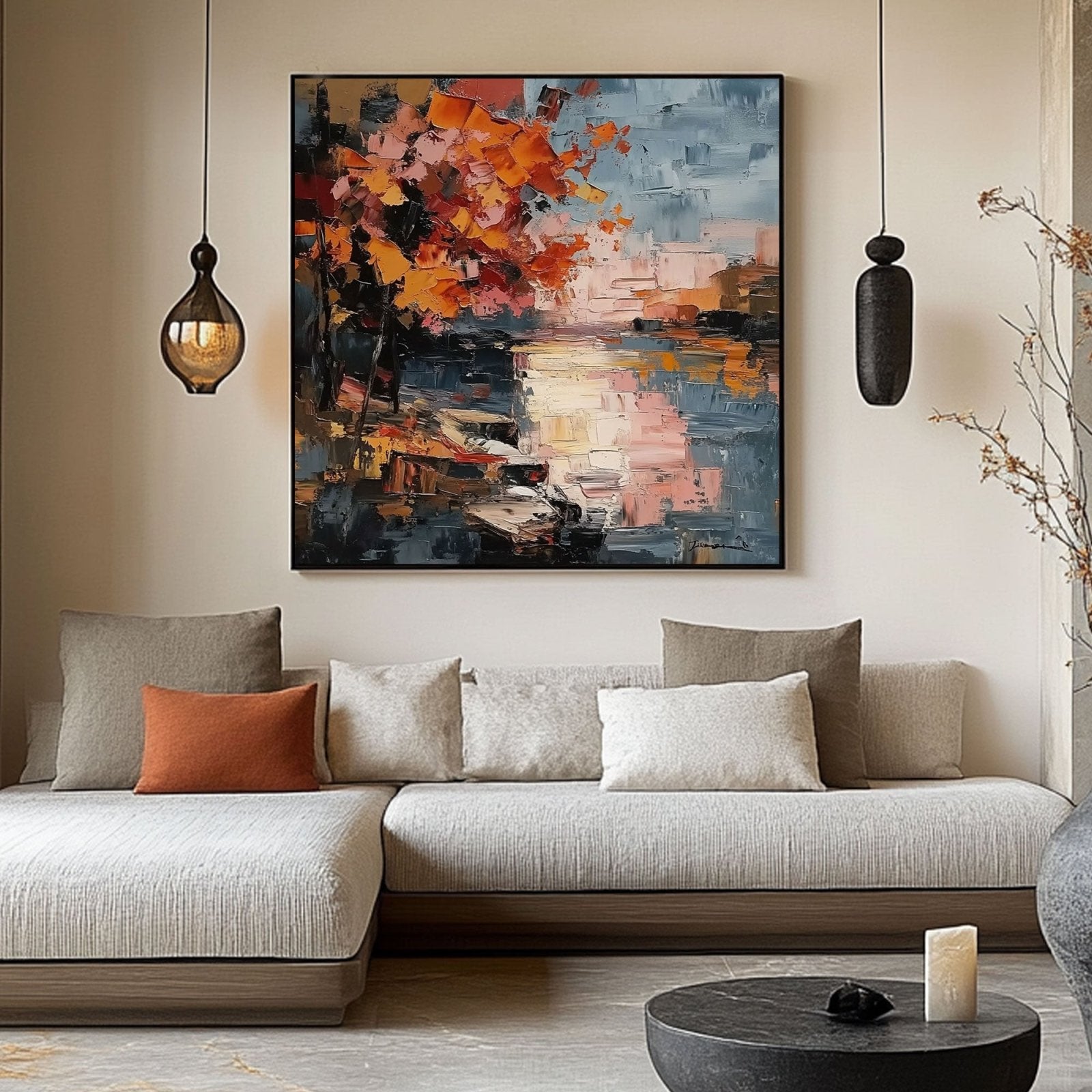 Minimalist Plaster Art "Crépuscule de Feu"