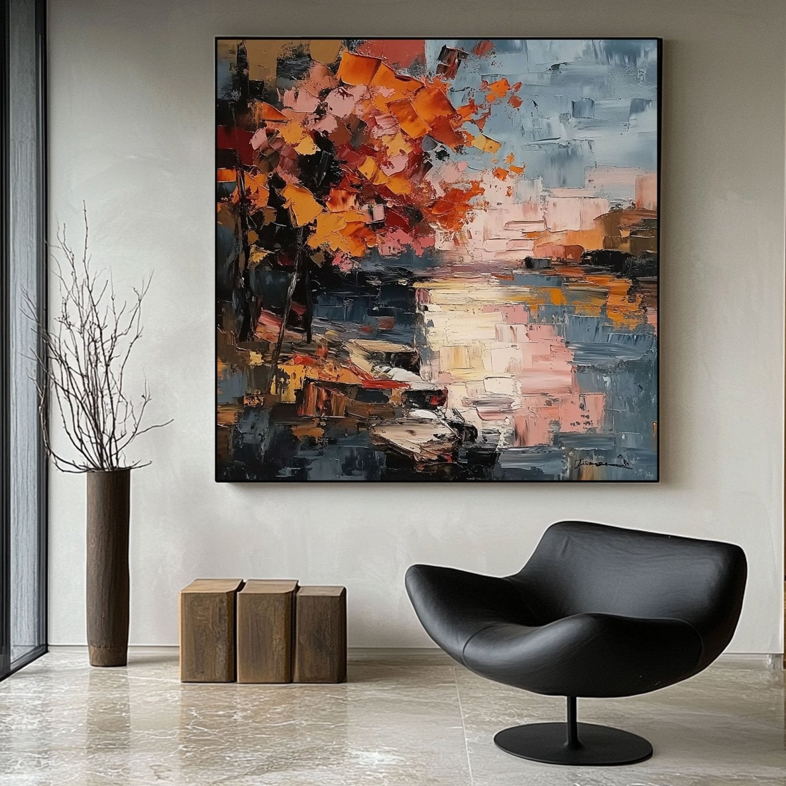 Minimalist Plaster Art "Crépuscule de Feu"