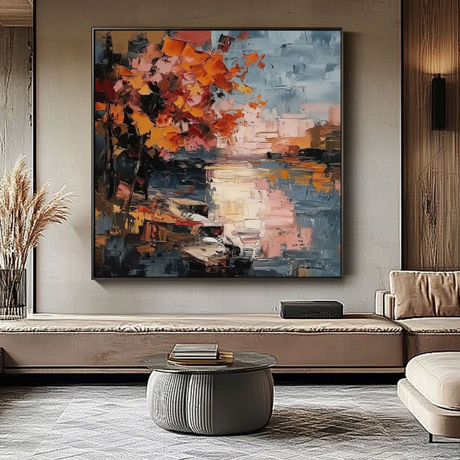 Minimalist Plaster Art "Crépuscule de Feu"