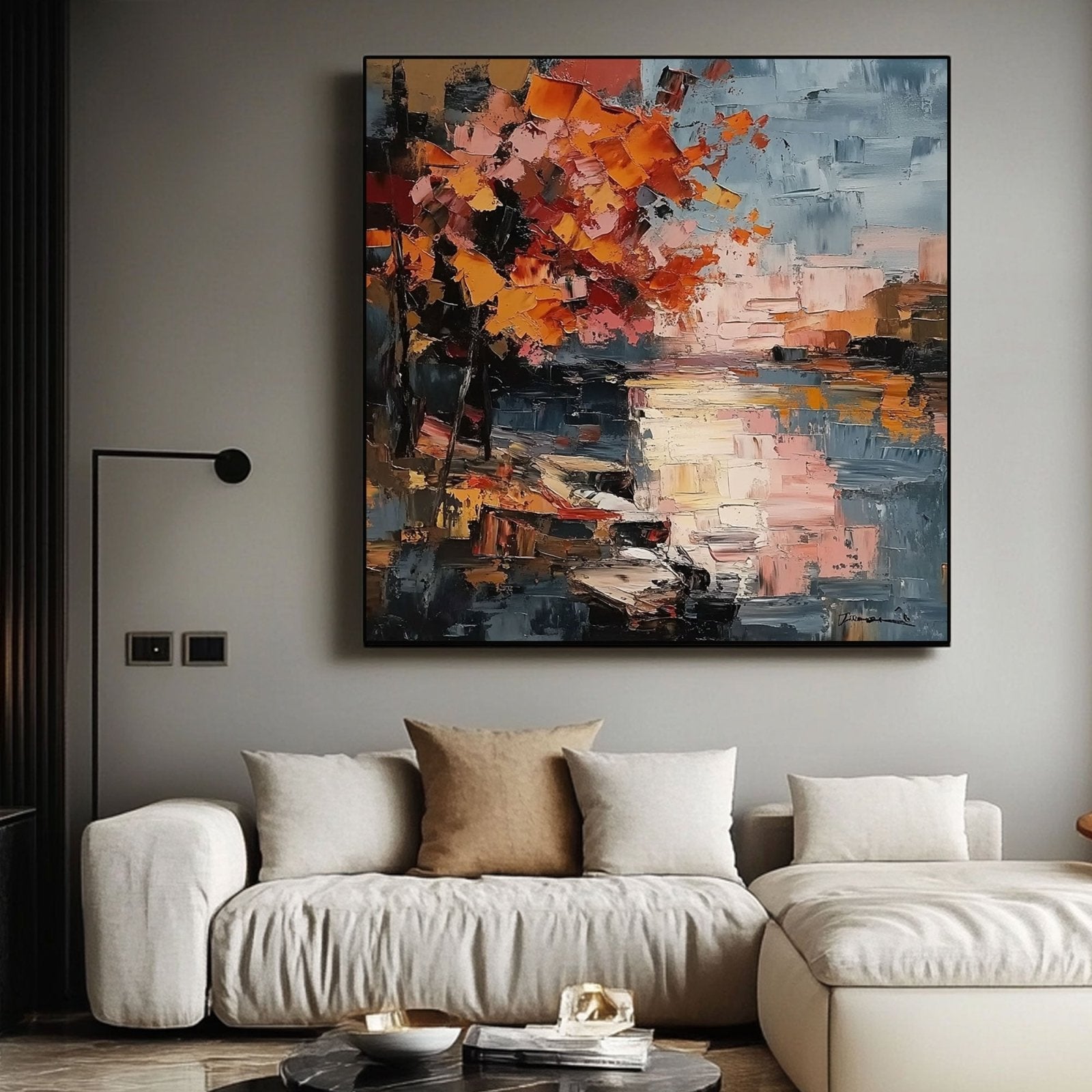 Minimalist Plaster Art "Crépuscule de Feu"