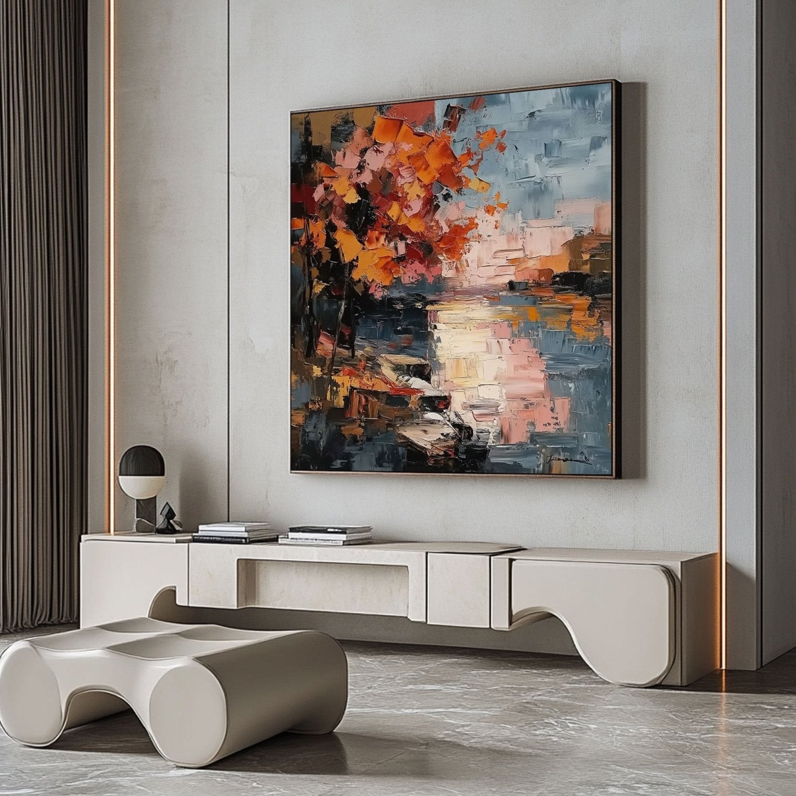 Minimalist Plaster Art "Crépuscule de Feu"