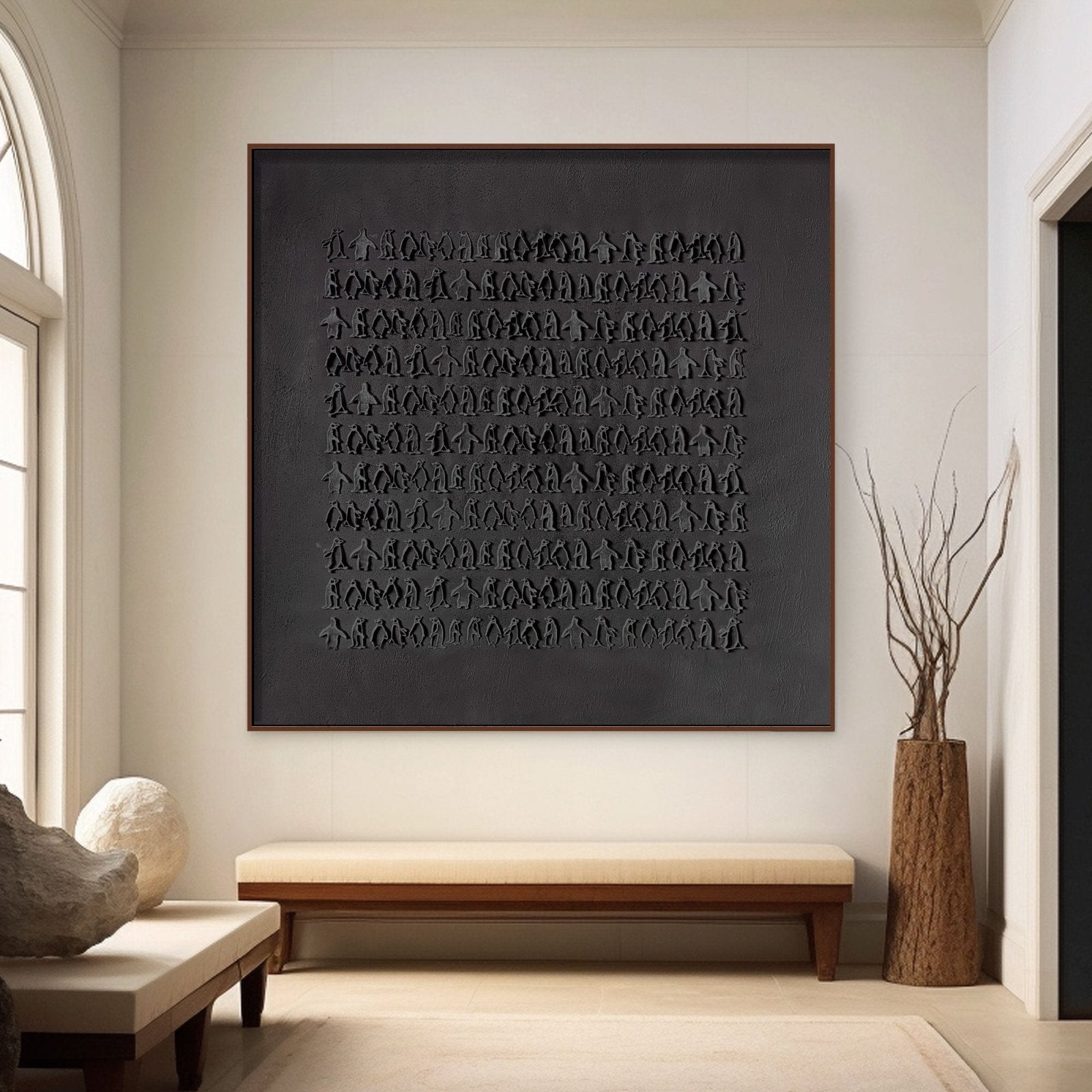 Wabi Sabi Painting "Zwarte Pinguïns”