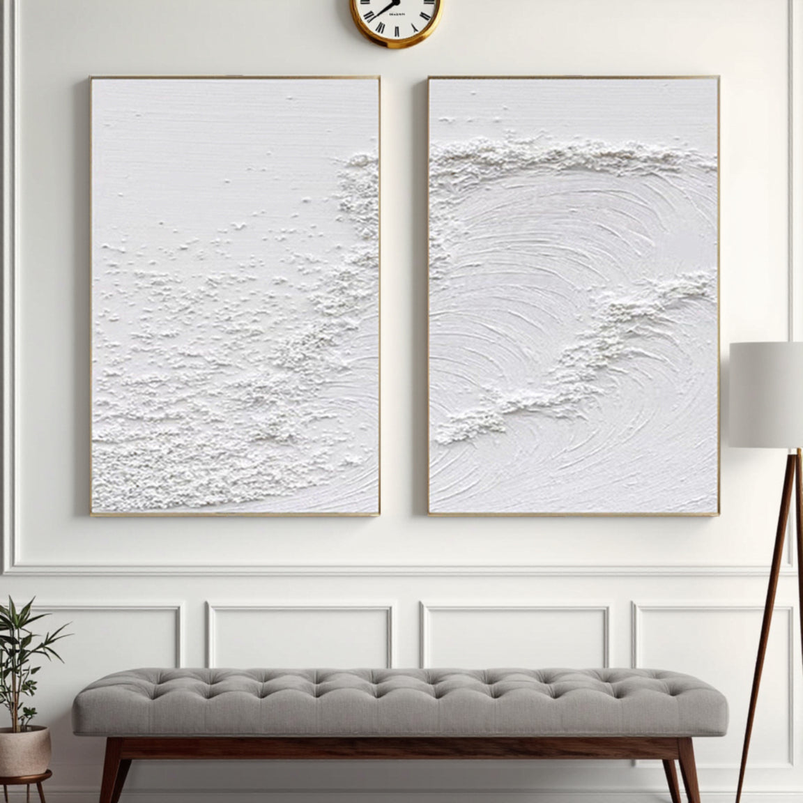 White Minimalist Textured Paintings Canvas Set of 2 #MM080