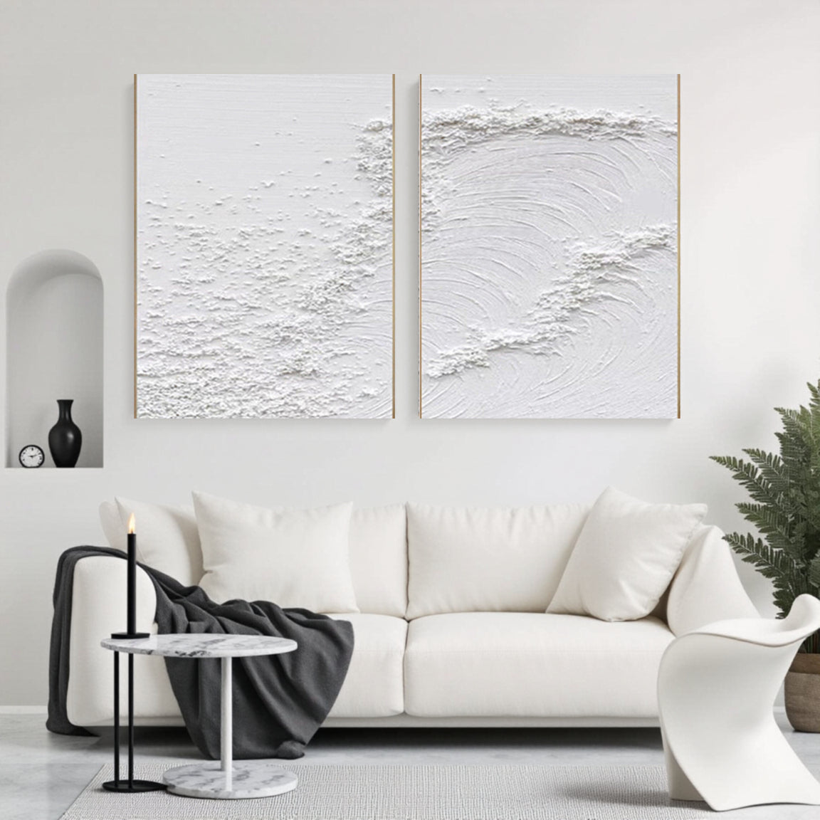 White Minimalist Textured Paintings Canvas Set of 2 #MM080