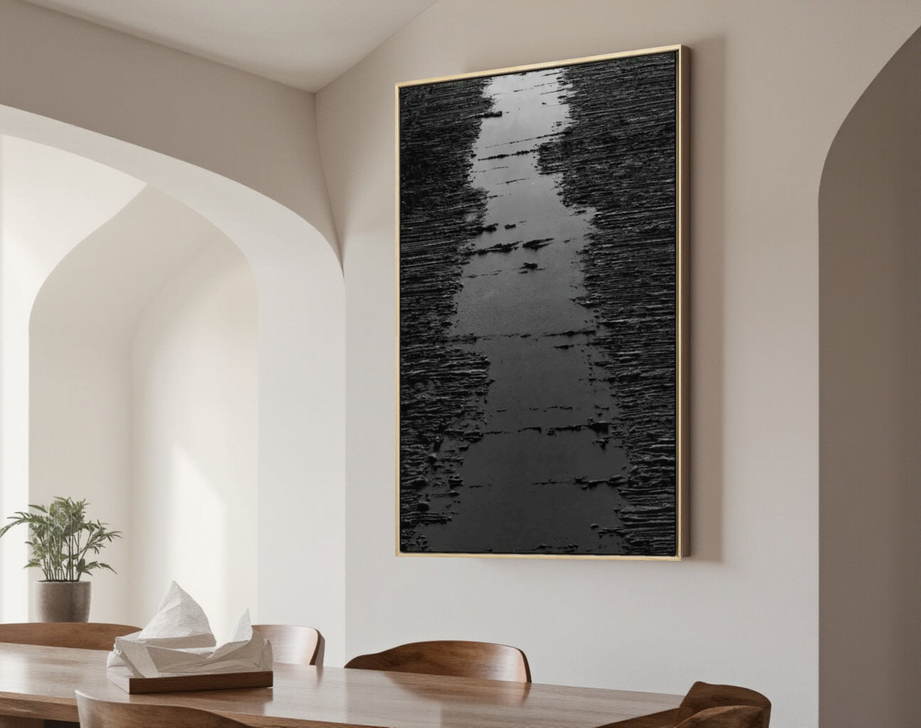 Black Minimalist Textured Painting Canvas #MZ008