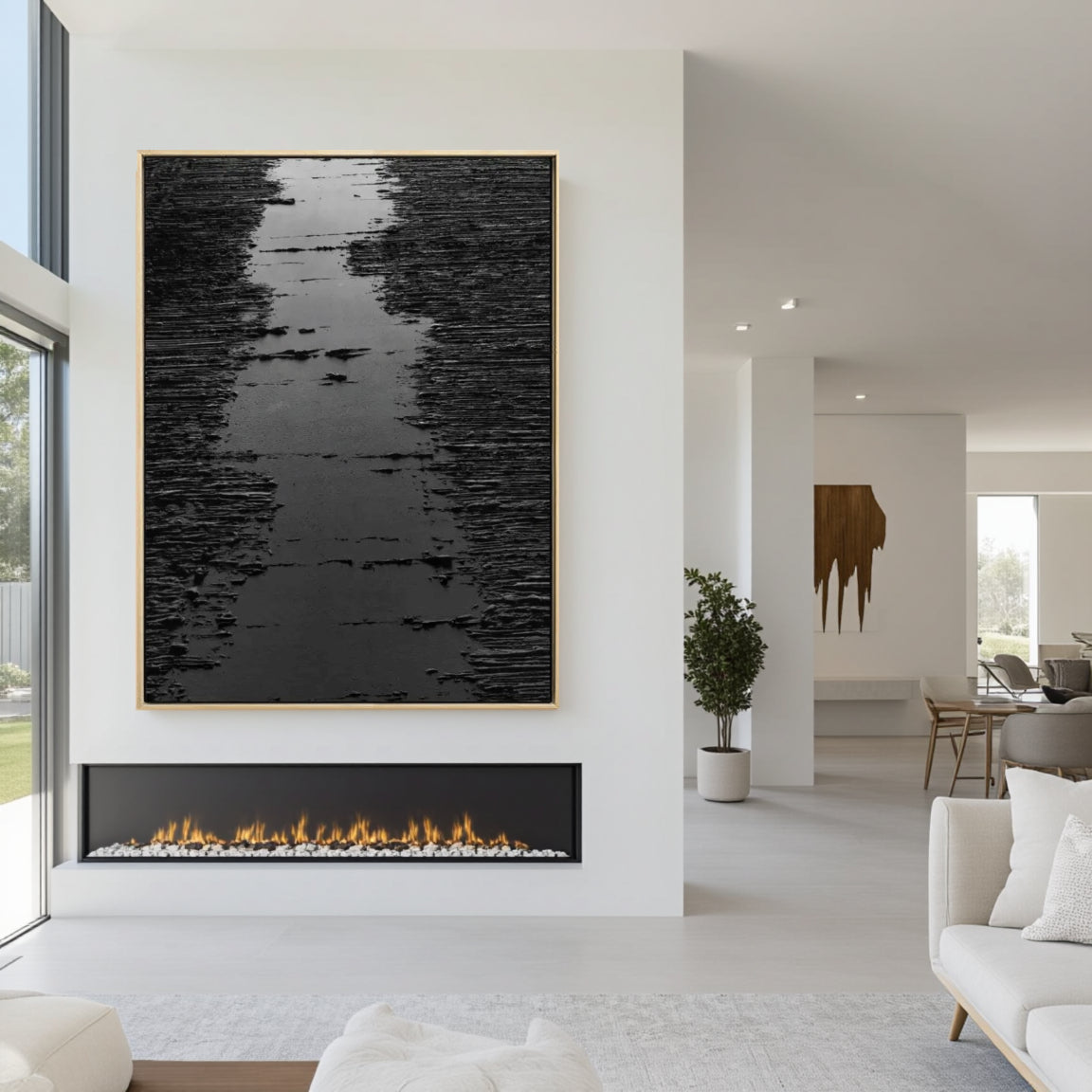 Black Minimalist Textured Painting Canvas #MZ008