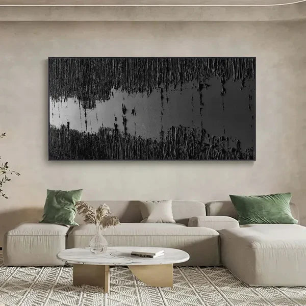 Black Minimalist Textured Painting Canvas #MZ013