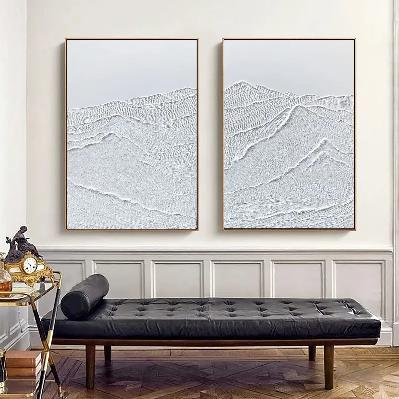 White Minimalist Textured Paintings Canvas Set of 2 #MM061