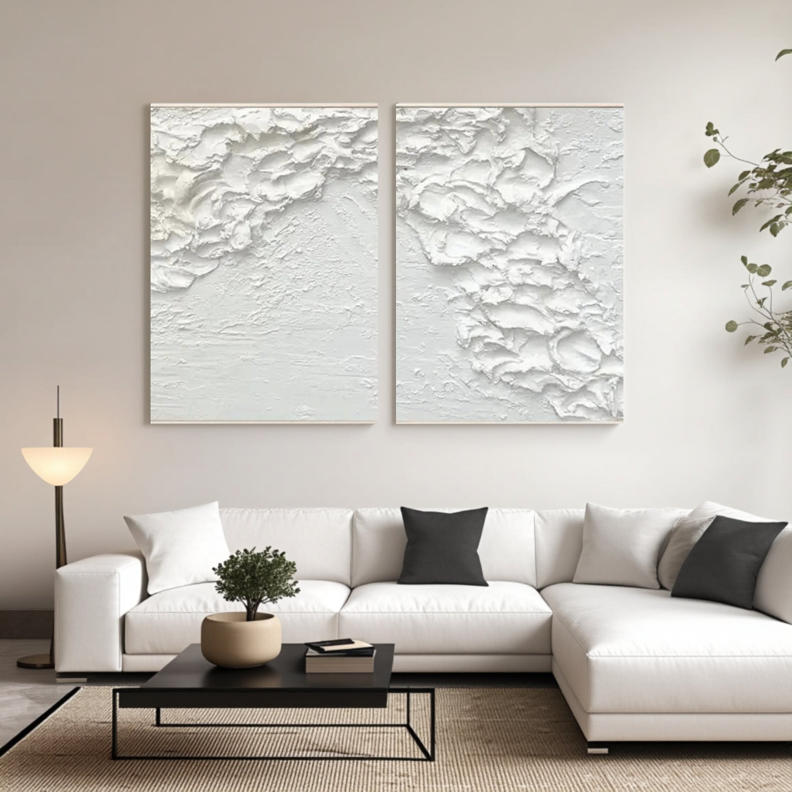 White Minimalist Textured Paintings Canvas Set of 2 #MM061