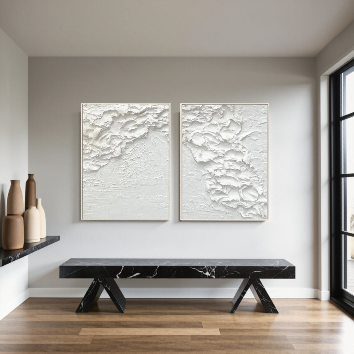White Minimalist Textured Paintings Canvas Set of 2 #MM061