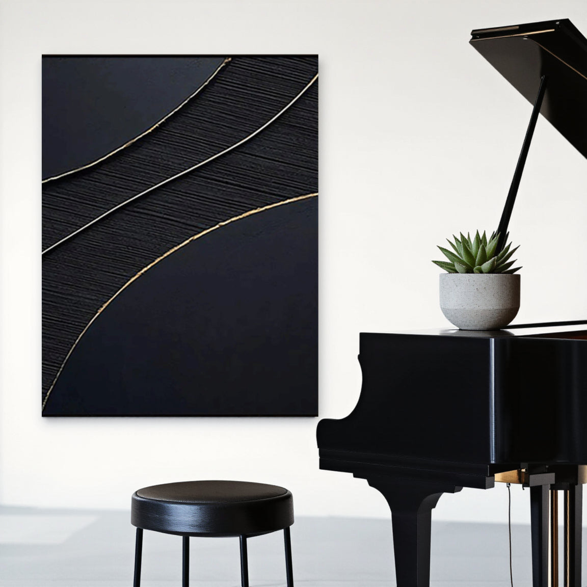 Black Gold Minimalist Textured Painting #MZ049