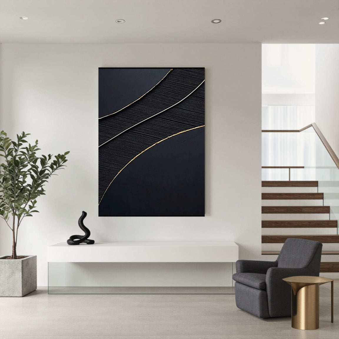 Black Gold Minimalist Textured Painting #MZ049