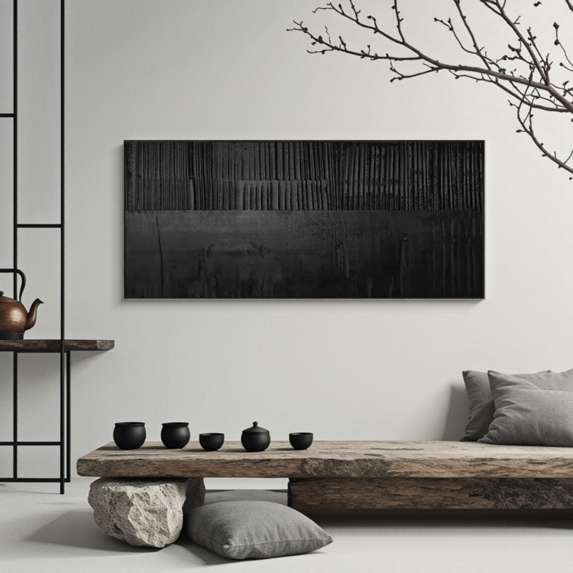 Black Minimalist Textured Painting Canvas #MZ016
