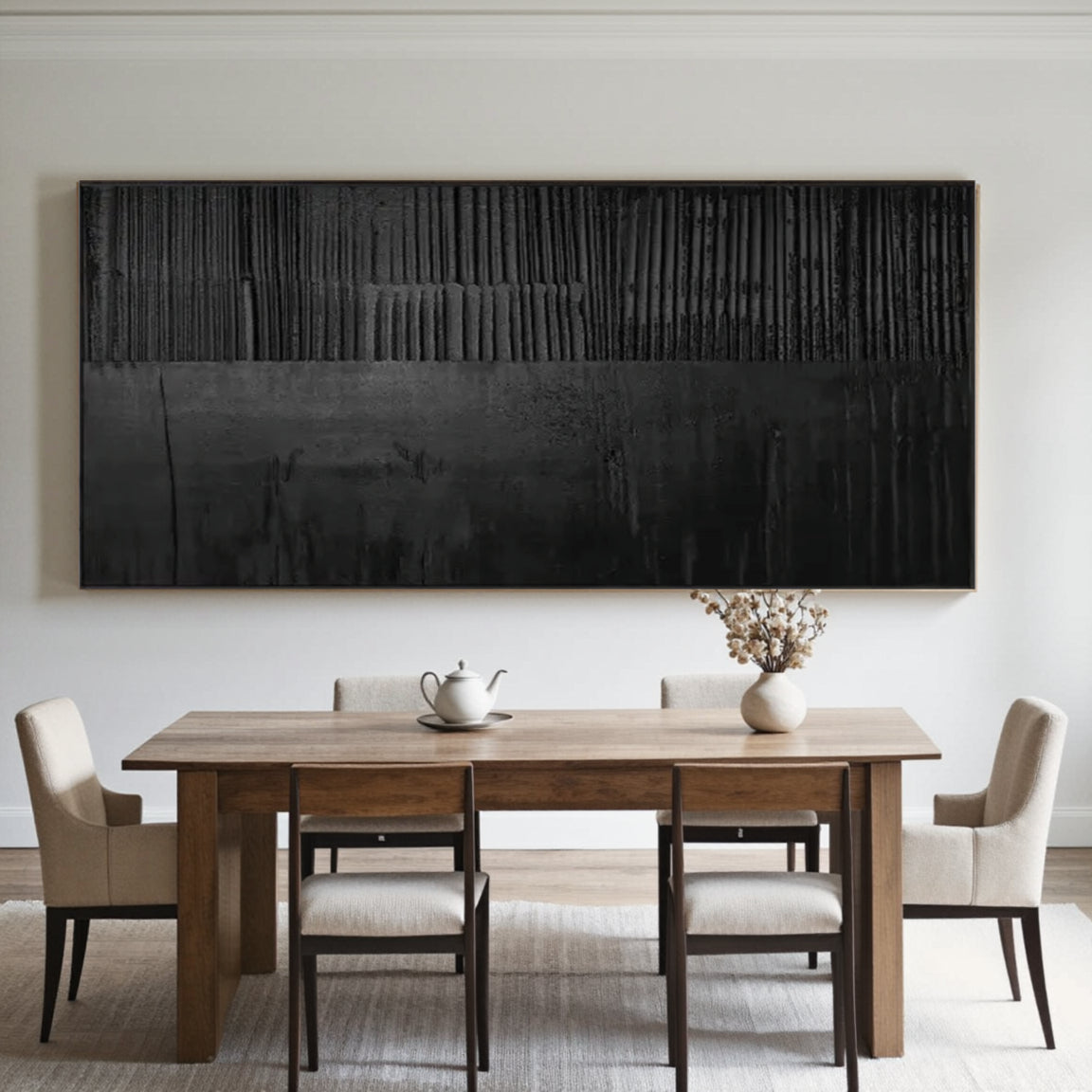 Black Minimalist Textured Painting Canvas #MZ016