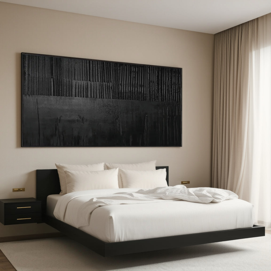 Black Minimalist Textured Painting Canvas #MZ016