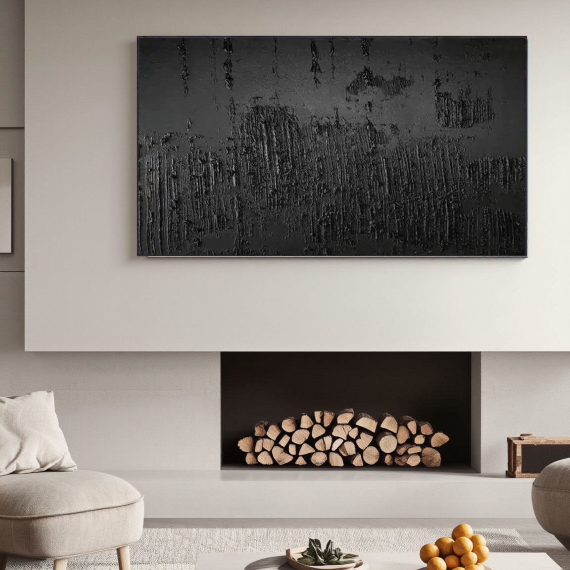 Black Minimalist Textured Painting #MZ018