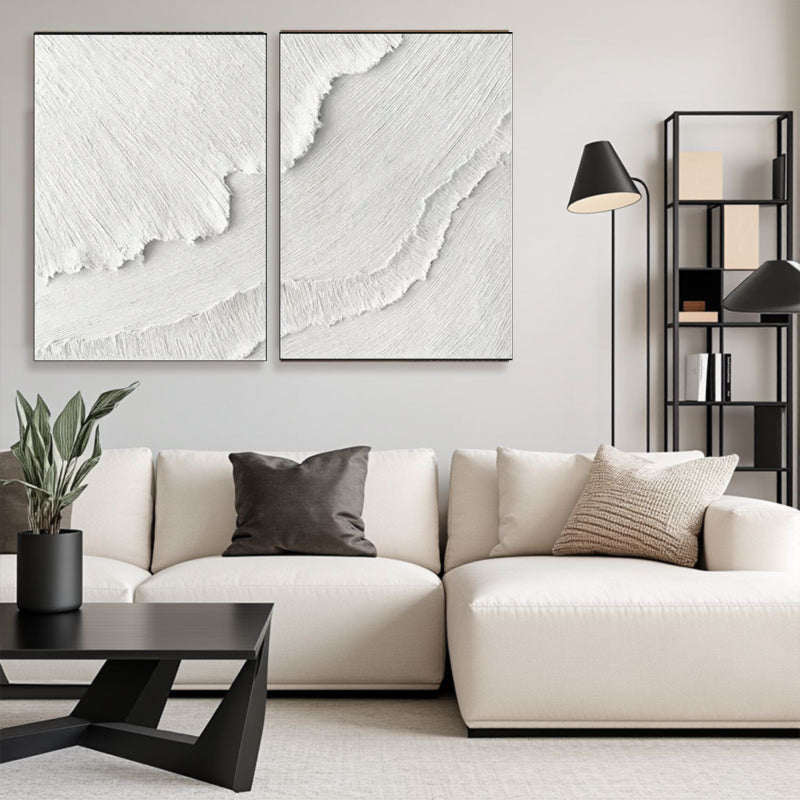 White Minimalist Textured Paintings Canvas Set of 2 #MM065
