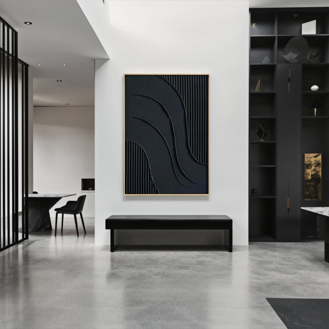 Black Plaster Art Minimalist Textured Painting #MZ007