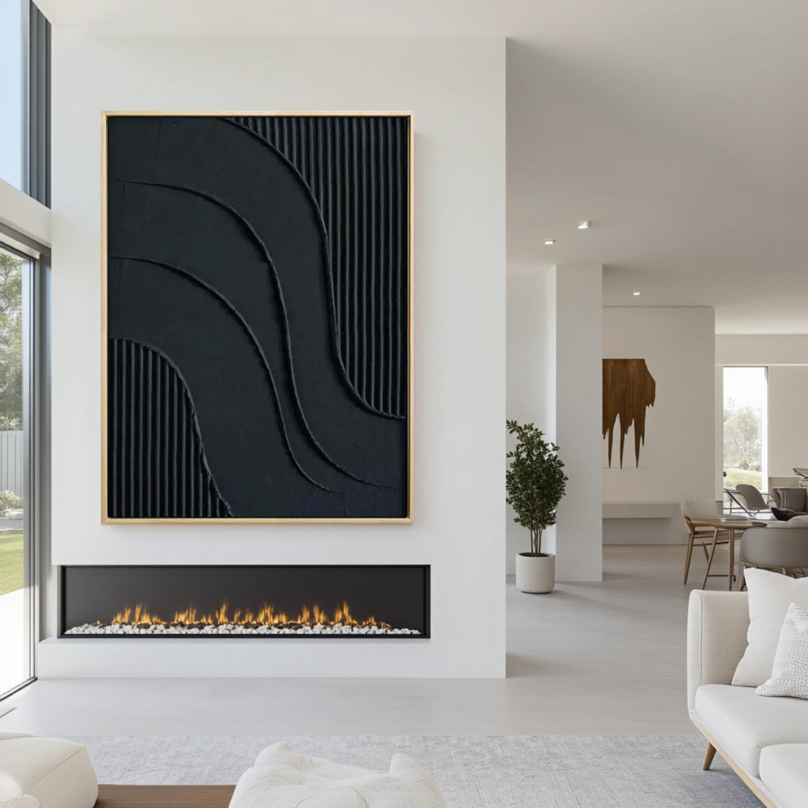 Black Plaster Art Minimalist Textured Painting #MZ007